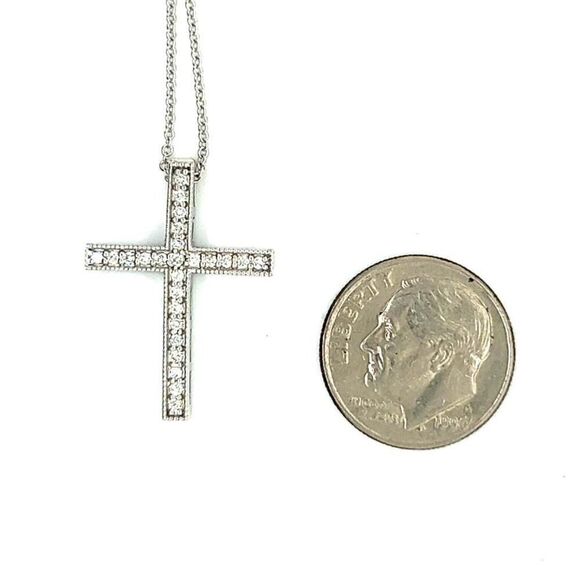 Natural Diamond Cross Pendant with Chain 17" 14k W Gold 0.25 CT Certified 307922 - Picture 13 of 15